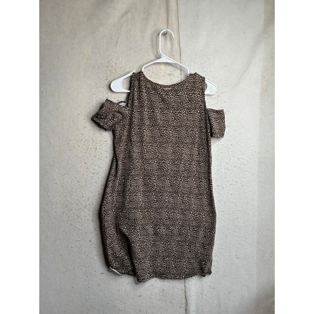 Michael Kors Womens Leopard Print Cold Shoulder Mini Dress Brown Black Size M